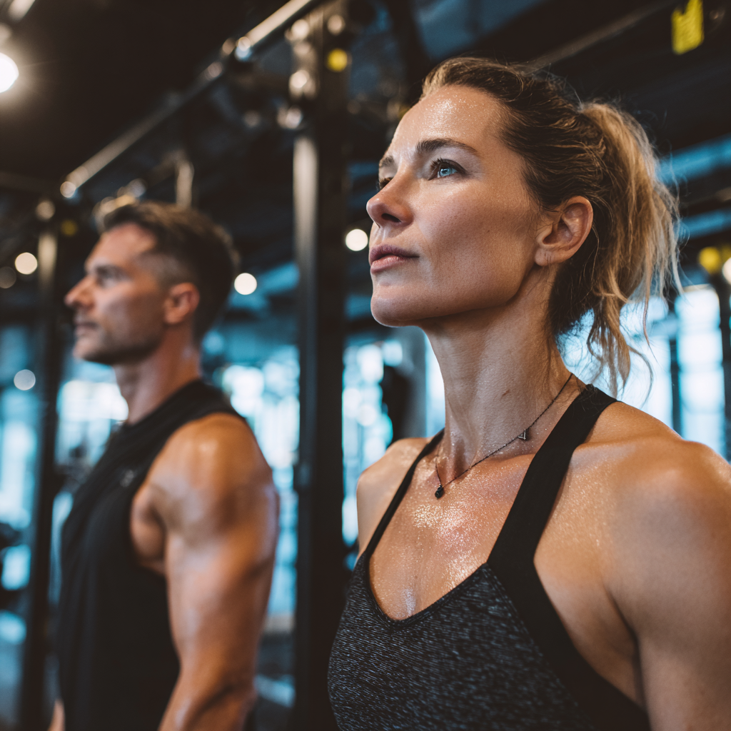 Slovak adults engaged in balanced fitness training with focus on proper form and muscle symmetry